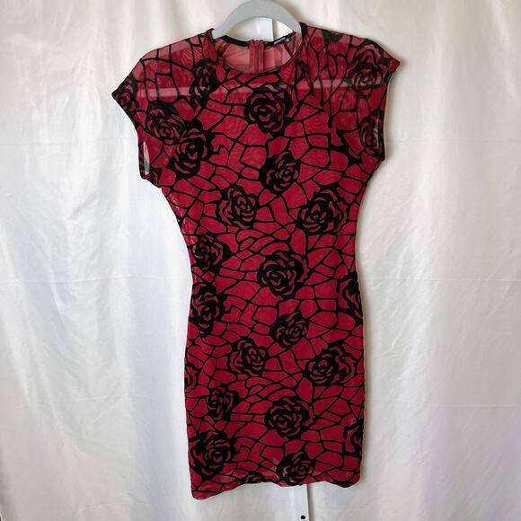Love Culture Dresses & Skirts - Love Culture Women’s M Red Mesh Burnout Velvet Roses Dress Y2K Whimsigoth 90s